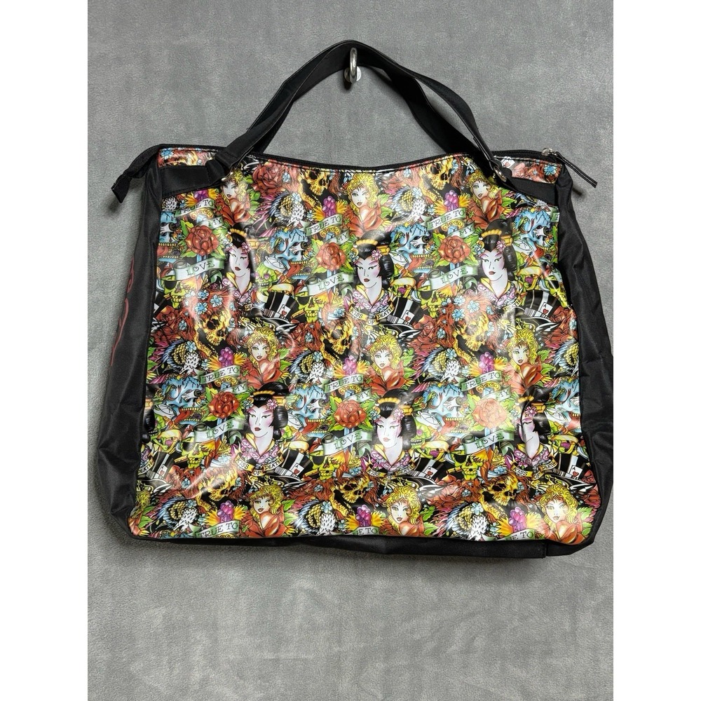 Ed Hardy  Tattoo Art Zip Tote Bag Y2K 90s Christian Audigier Large